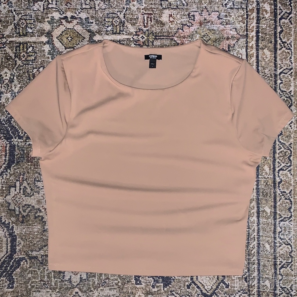 *SOLD*Express Body Contour crop Light Brown Short Sleeve Top L